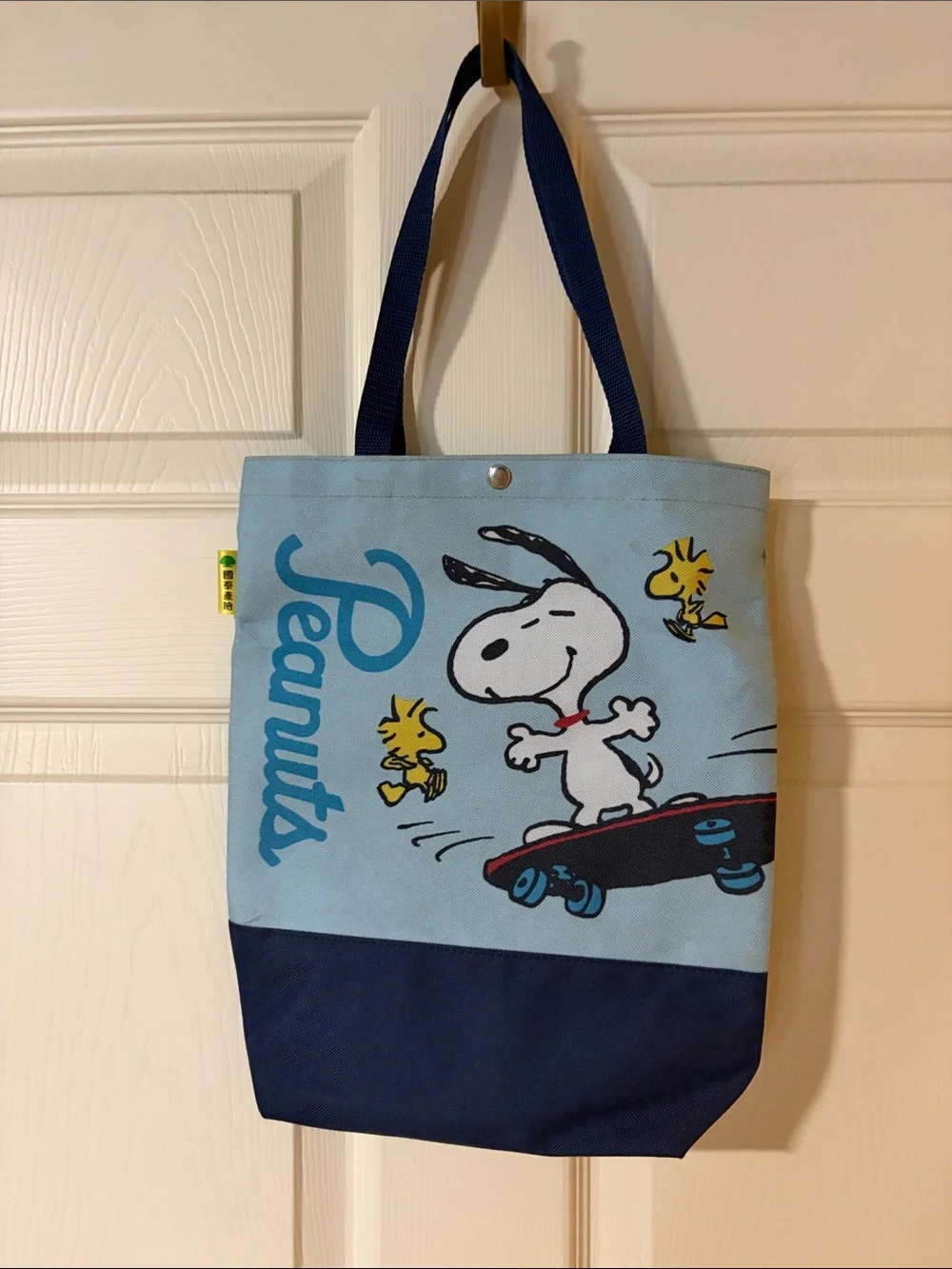 Peanuts Snoopy & Woodstock Skate Tote in Light Blue and Navy